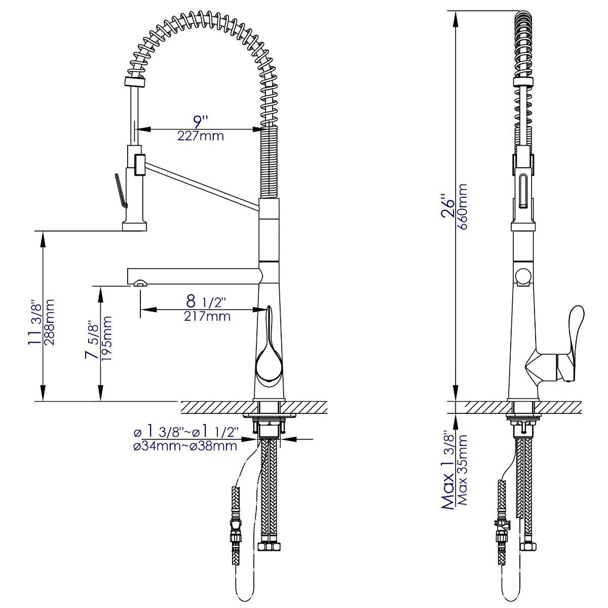 ALFI Brand ABKF3787-BN Brushed Nickel Double Spout Commercial Spring Kitchen Faucet