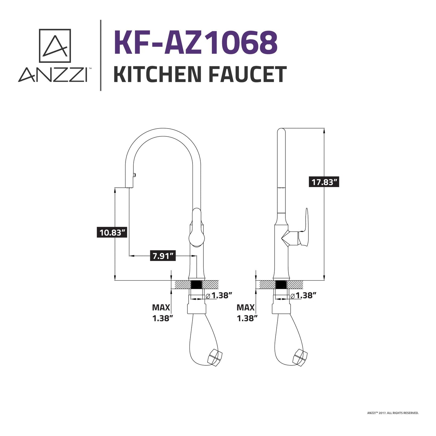 ANZZI Crescent Series Single Hole Brushed Nickel Kitchen Faucet With Euro-Grip Pull Down Sprayer