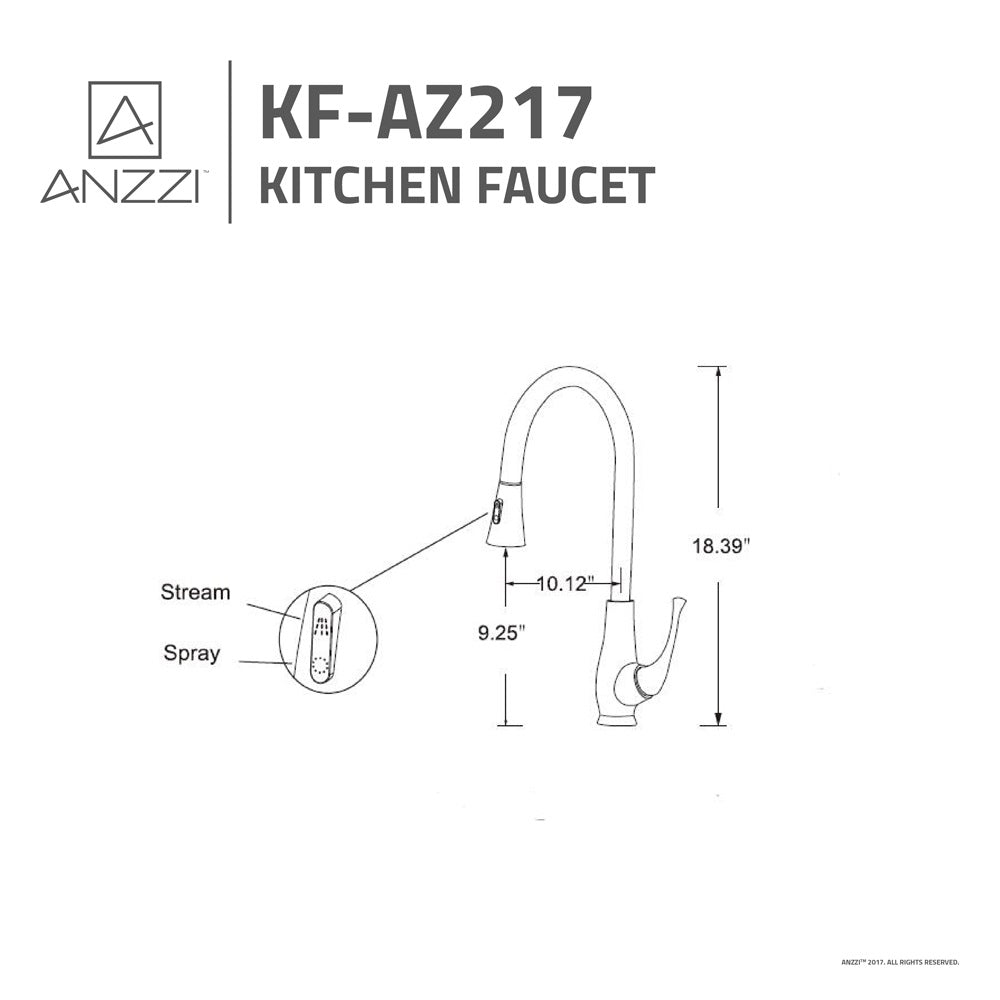 ANZZI Meadow Series Single Hole Brushed Nickel Kitchen Faucet With Euro-Grip Pull Down Sprayer