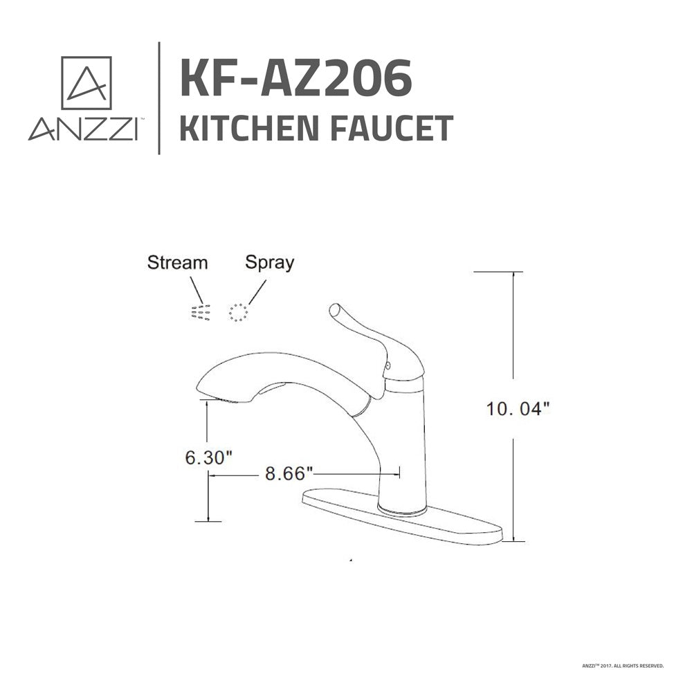 ANZZI Navona Series Single Hole Brushed Nickel Kitchen Faucet With Euro-Grip Pull Down Sprayer