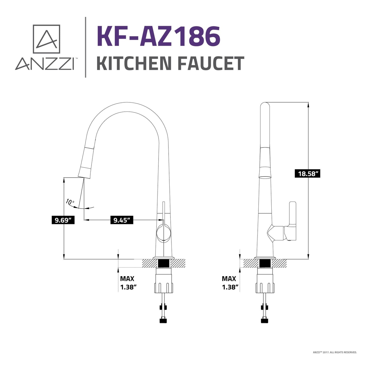 ANZZI Orbital Series Single Hole Brushed Nickel Kitchen Faucet With Euro-Grip Pull Down Sprayer