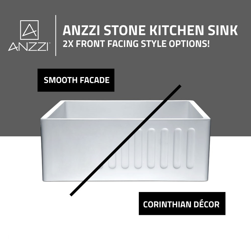 ANZZI Roine Series 24" x 18" Matte White Single Solid Surface Farmhouse Kitchen Sink