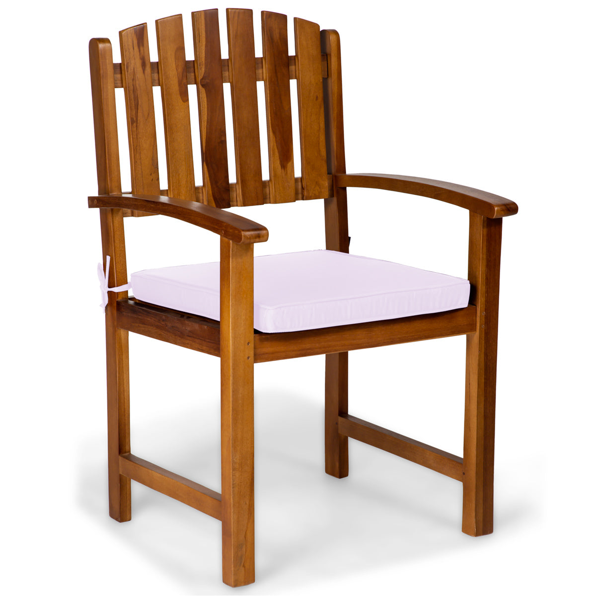 All Things Cedar 7-Piece Twin Butterfly Leaf Teak Extension Table Dining Chair Set with Royal White Cushions