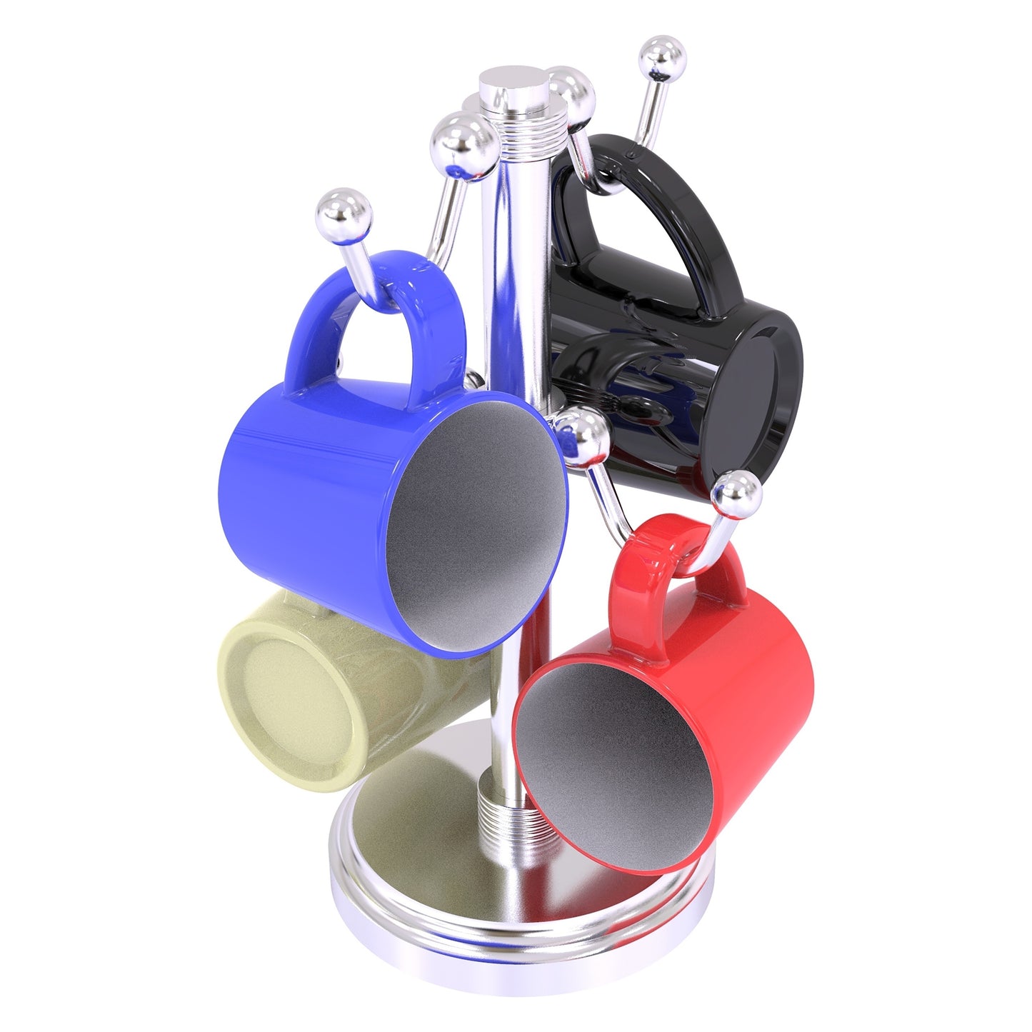 Allied Brass Countertop Satin Chrome 4 Coffee Mug Holder With Grooved Detail