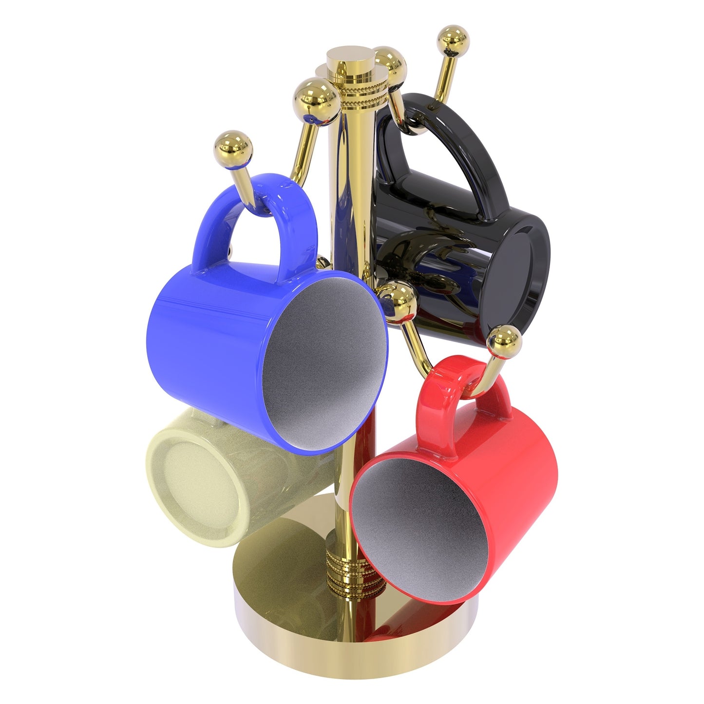 Allied Brass Countertop Unlacquered Brass 4 Coffee Mug Holder With Dotted Detail