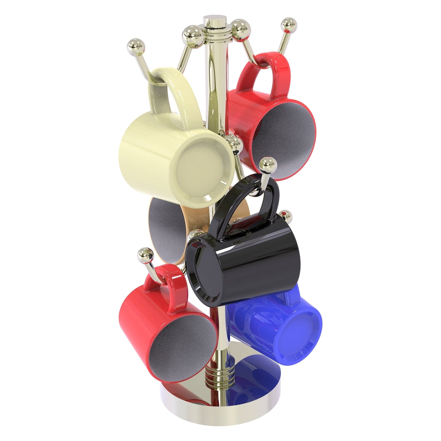 Allied Brass MGH-81D 8.4" x 8.4" Polished Nickel Solid Brass Countertop 6-Coffee Mug Holder