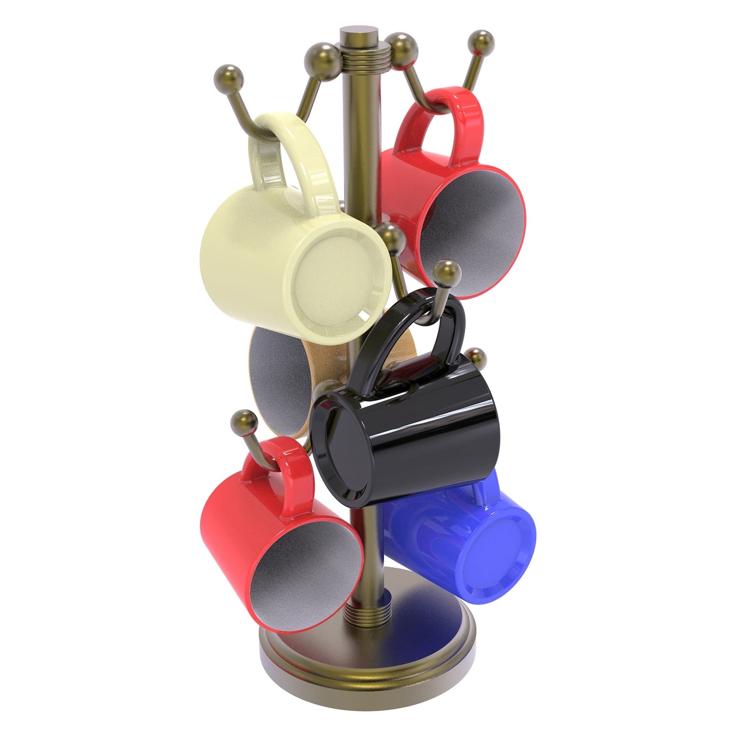 Allied Brass MGH-81G 8.4" x 8.4" Antique Brass Solid Brass Countertop 6-Coffee Mug Holder