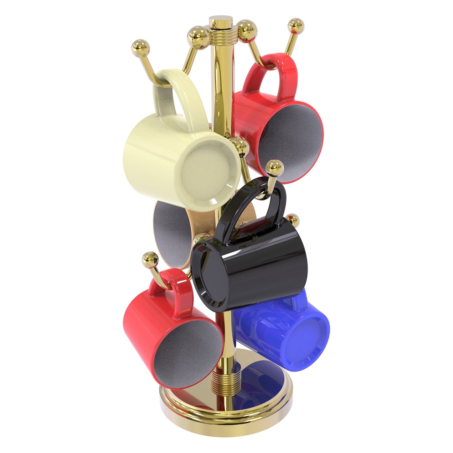 Allied Brass MGH-81G 8.4" x 8.4" Unlacquered Brass Solid Brass Countertop 6-Coffee Mug Holder