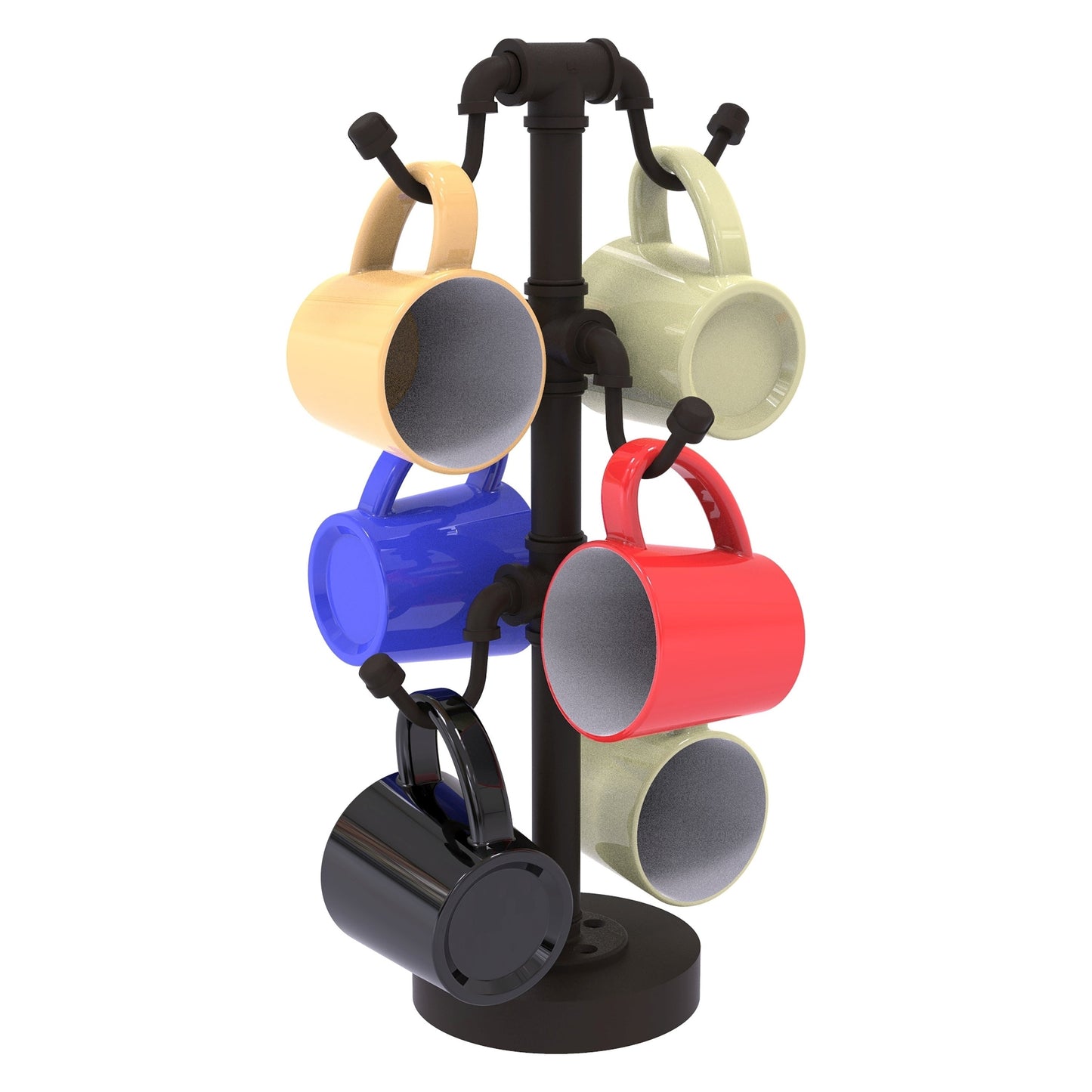 Allied Brass Pipeline 9.4" x 9.4" Oil Rubbed Bronze Solid Brass Countertop 6-Coffee Mug Holder