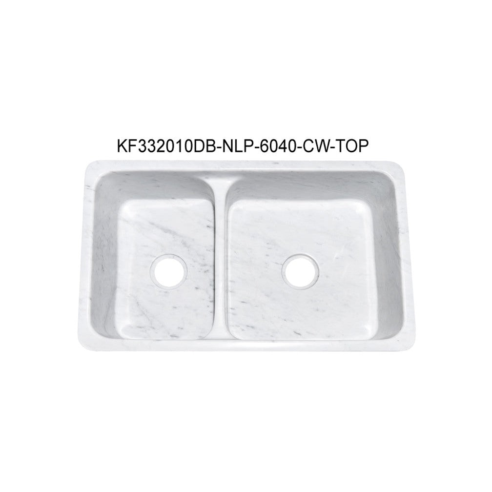 Allstone Group Marble 33″ Carrara White Straight Front 60/40 Double Basin Farmhouse Kitchen Sink