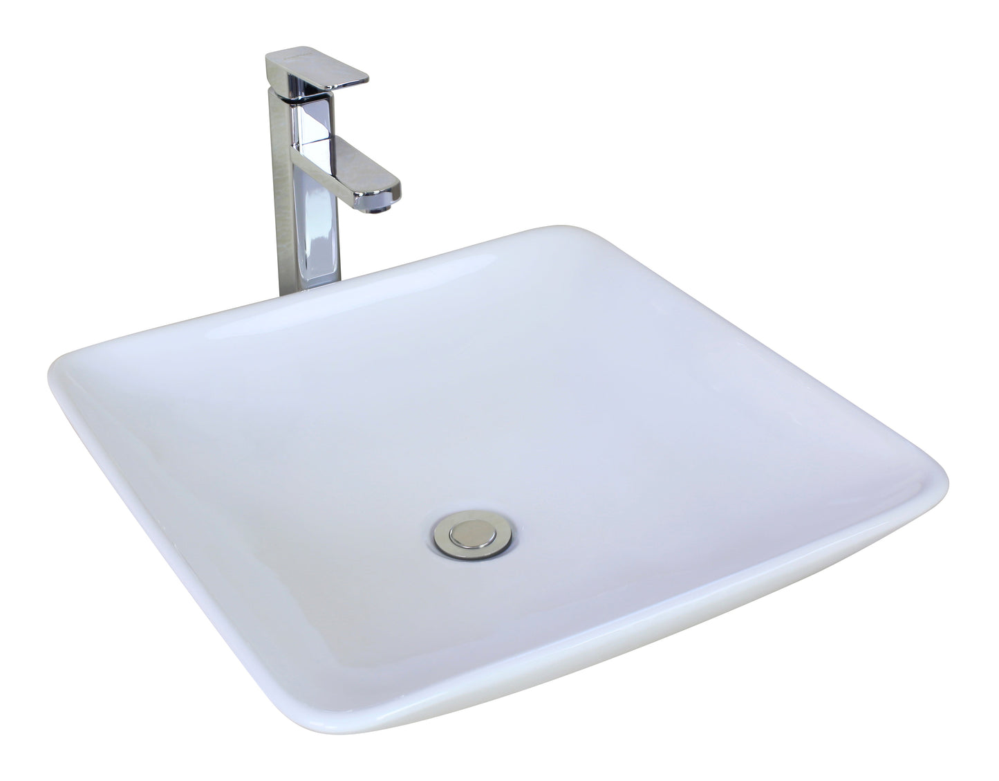 American Imaginations AI-26338 17" White Square Above Counter Modern Bathroom Vessel Sink Set