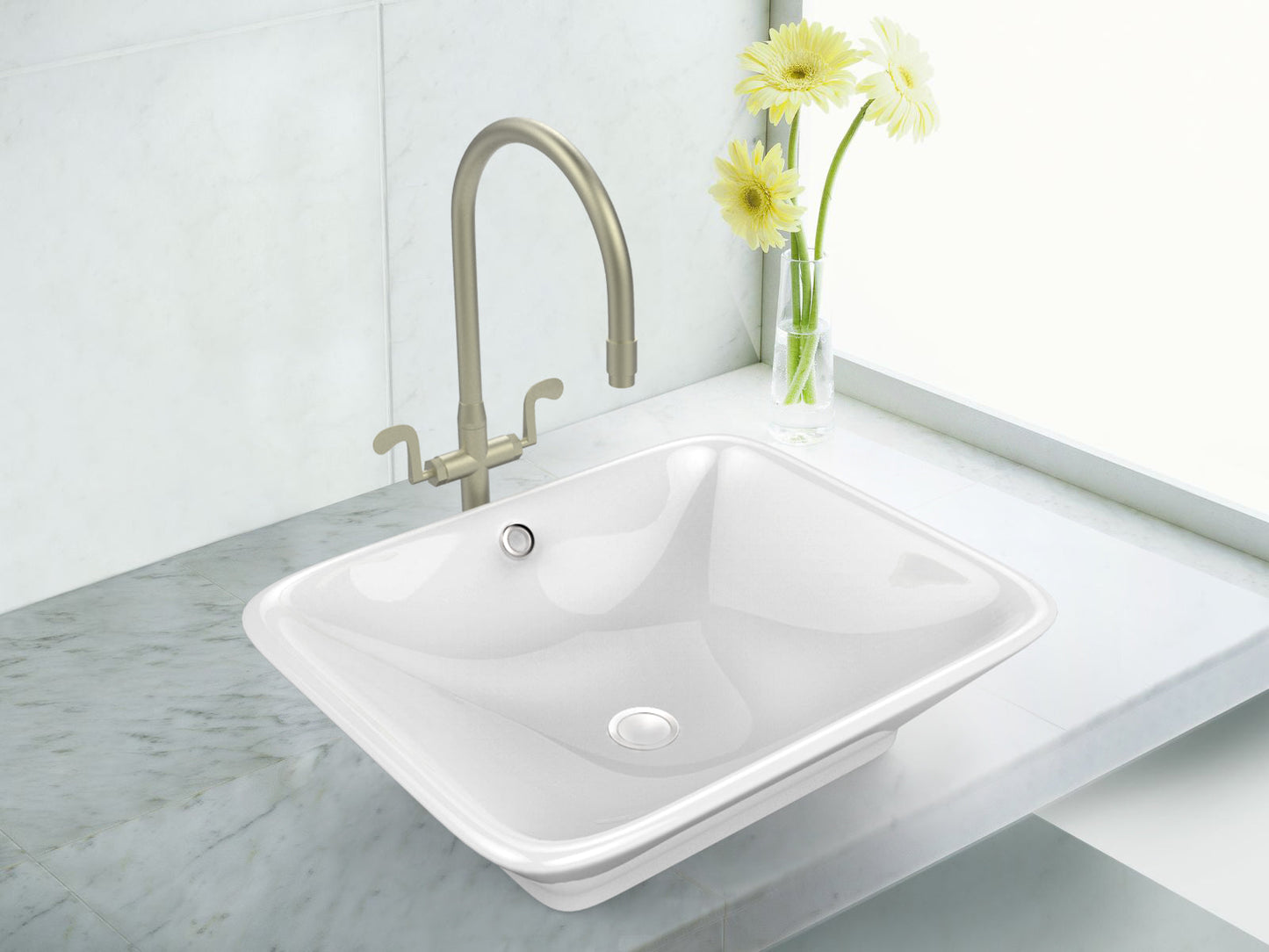 American Imaginations AI-26343 22" White Rectangular Above Counter Modern Bathroom Vessel Sink Set