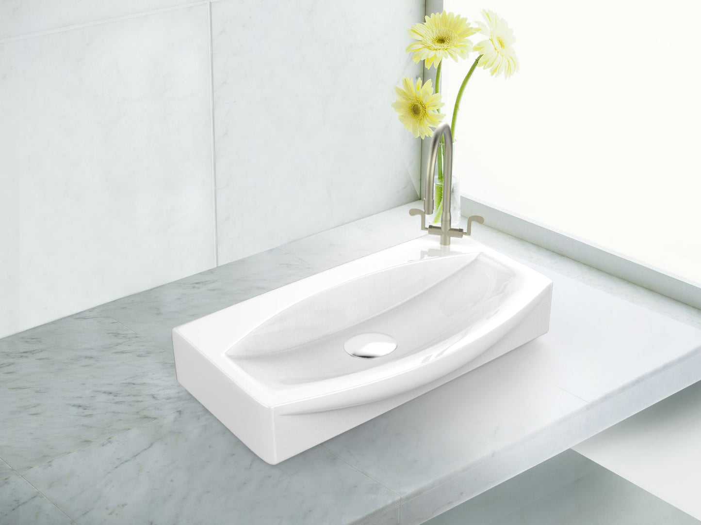 American Imaginations AI-26455 17" White Unique Above Counter Modern Bathroom Vessel Sink Set