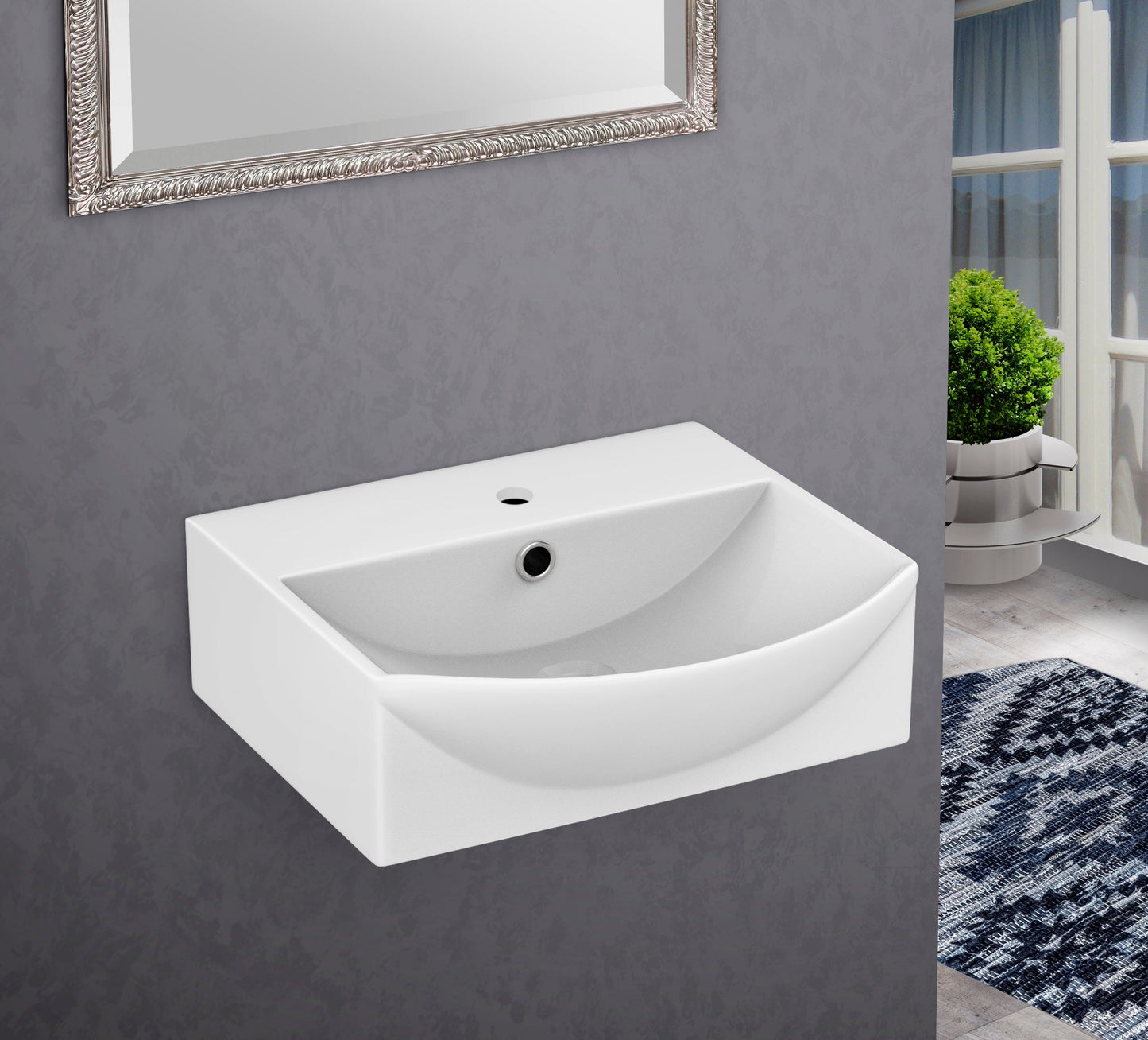 American Imaginations AI-26558 14" White Rectangular Wall Mount Modern Bathroom Vessel Sink Set