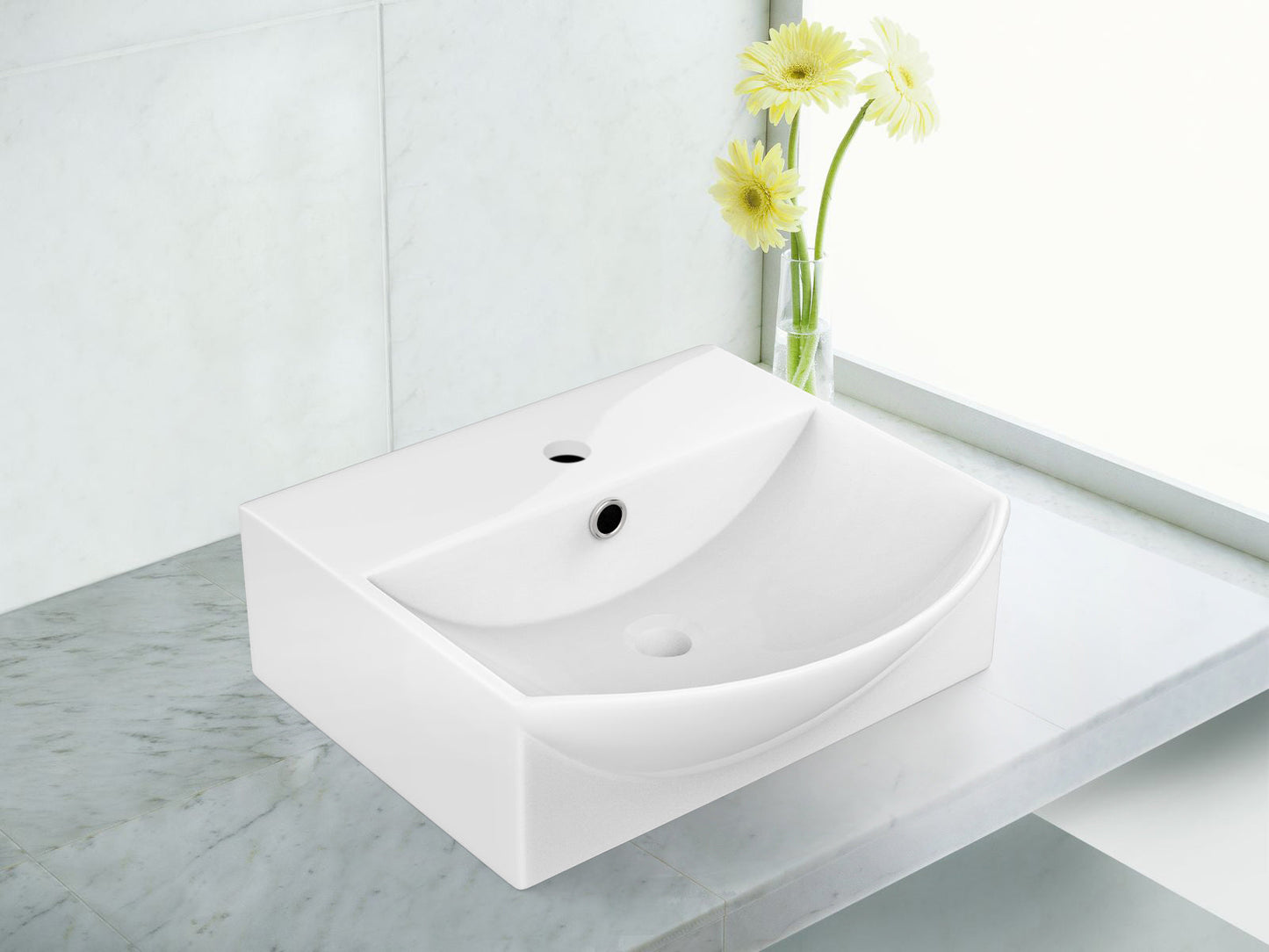 American Imaginations AI-26562 14" White Rectangular Above Counter Modern Bathroom Vessel Sink Set
