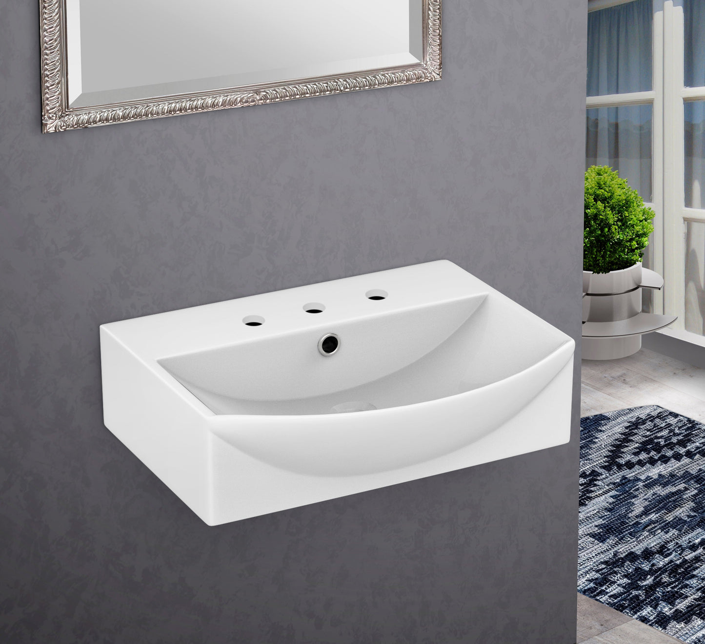 American Imaginations AI-26580 20" White Rectangular Wall Mount Modern Bathroom Vessel Sink Set