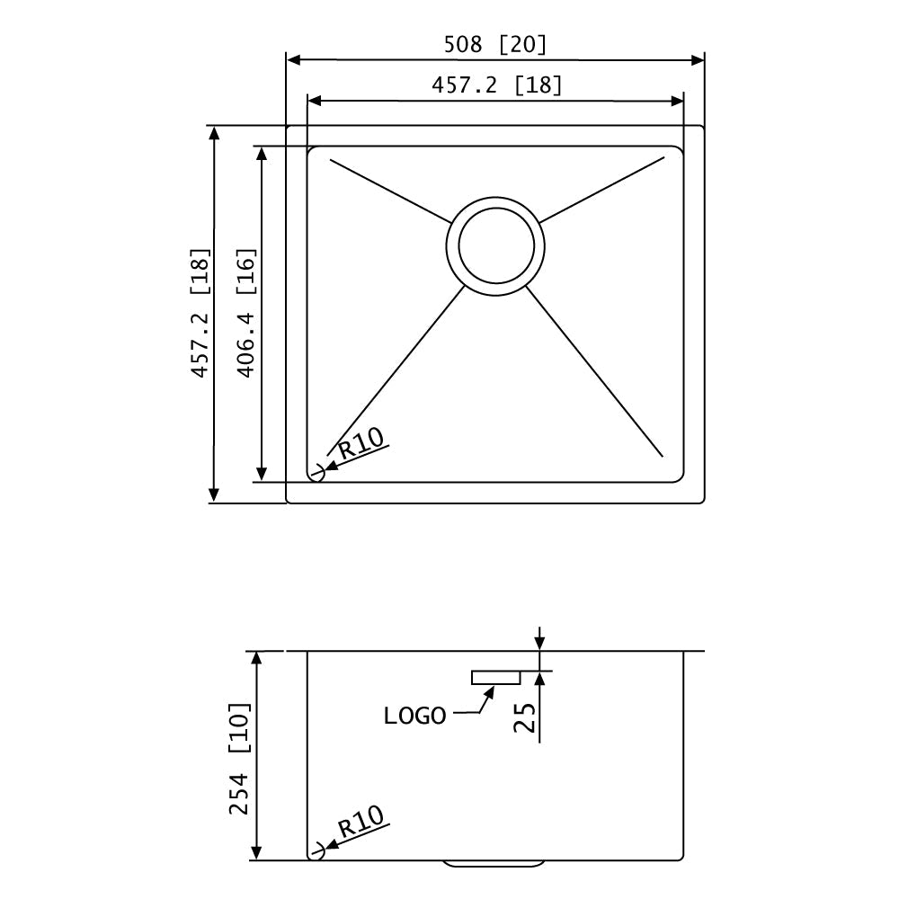 American Imaginations AI-27411 20" Stainless Steel Rectangle Stainless Steel Modern Kitchen Sink