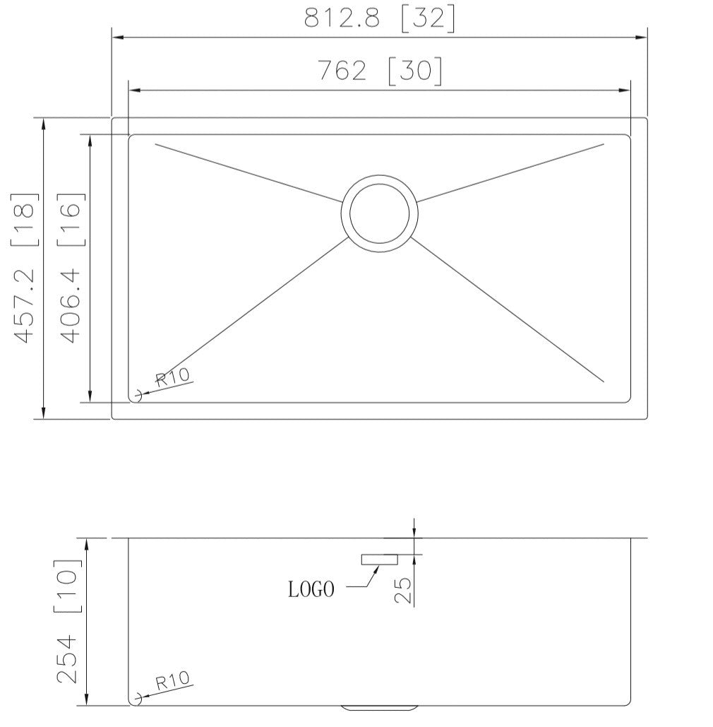 American Imaginations AI-27416 32" Stainless Steel Rectangle Stainless Steel Modern Kitchen Sink