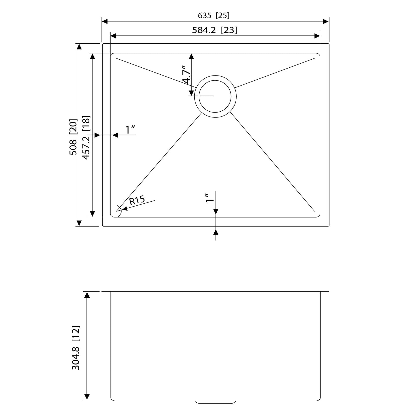 American Imaginations AI-27435 Rectangle Stainless Steel Stainless Steel Kitchen Sink with Stainless Steel Finish