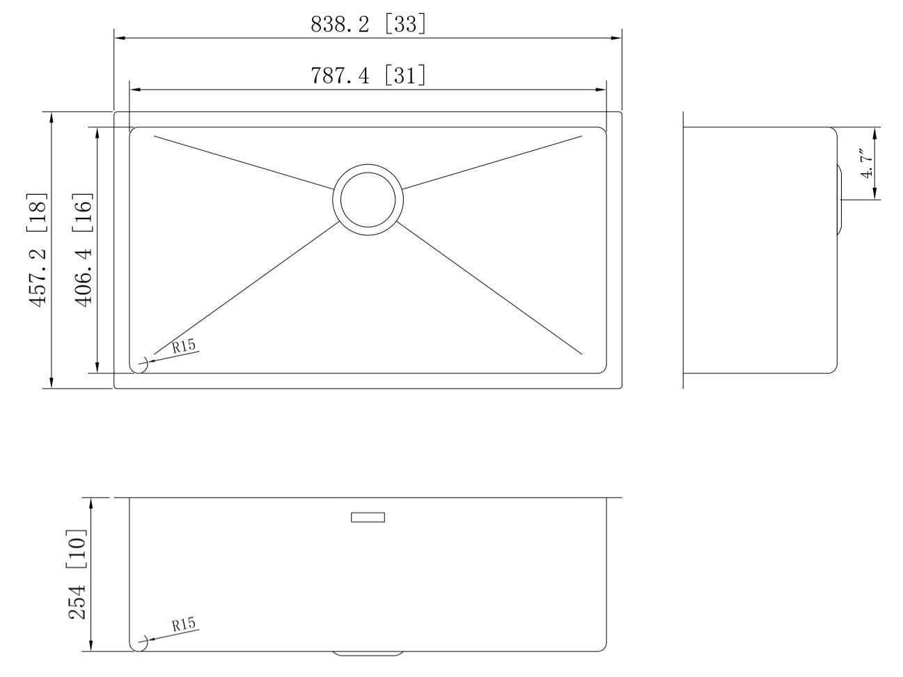 American Imaginations AI-27437 Rectangle Stainless Steel Stainless Steel Kitchen Sink with Stainless Steel Finish