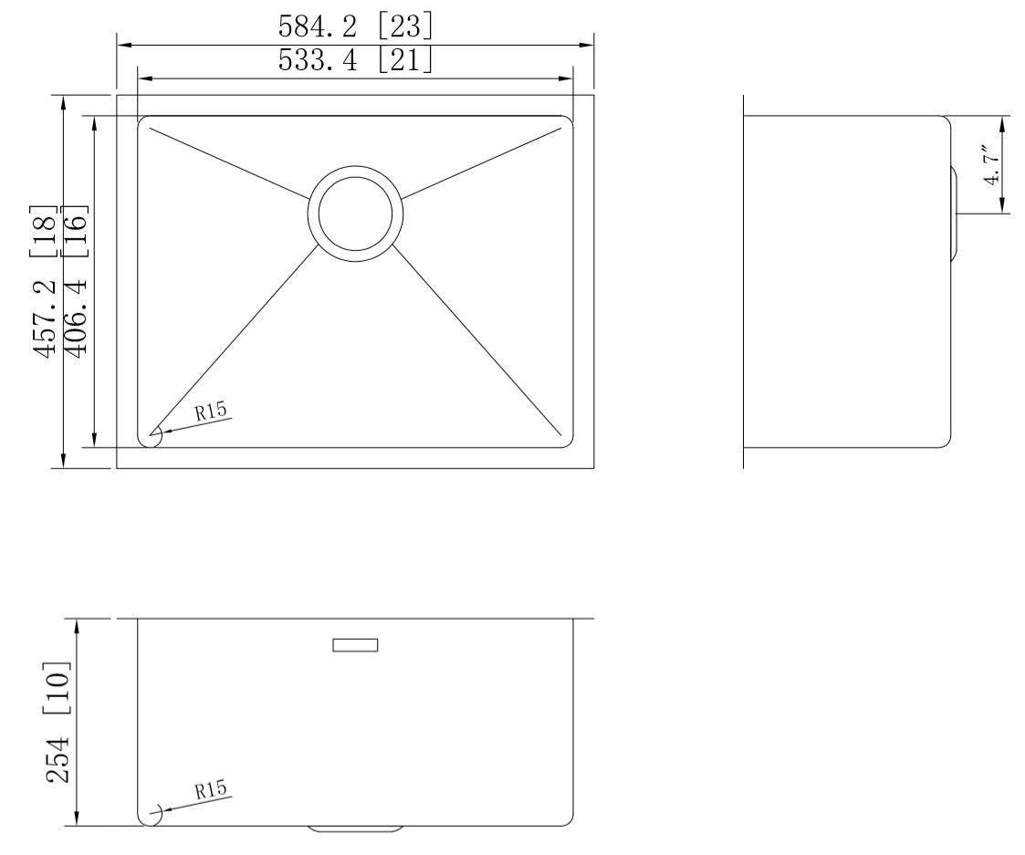 American Imaginations AI-27442 23" Stainless Steel Rectangle Stainless Steel Modern Kitchen Sink