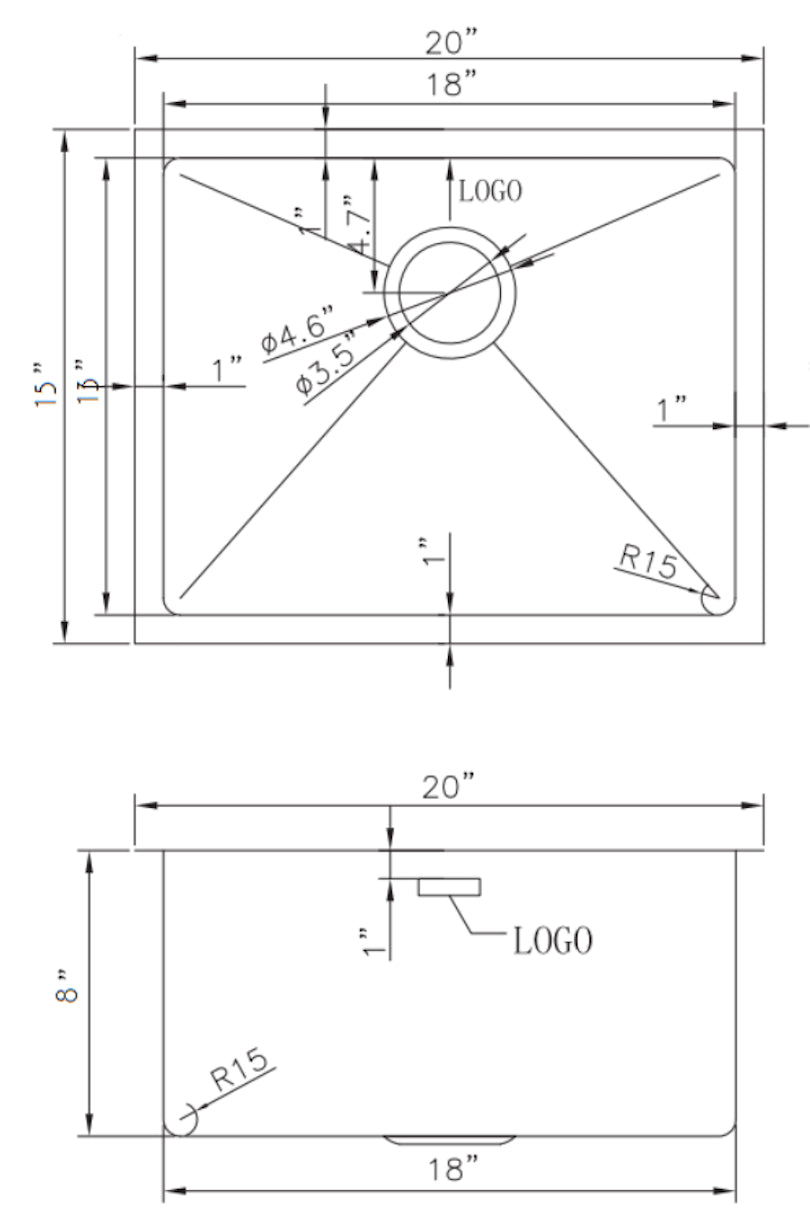 American Imaginations AI-27445 Rectangle Stainless Steel Stainless Steel Kitchen Sink with Stainless Steel Finish