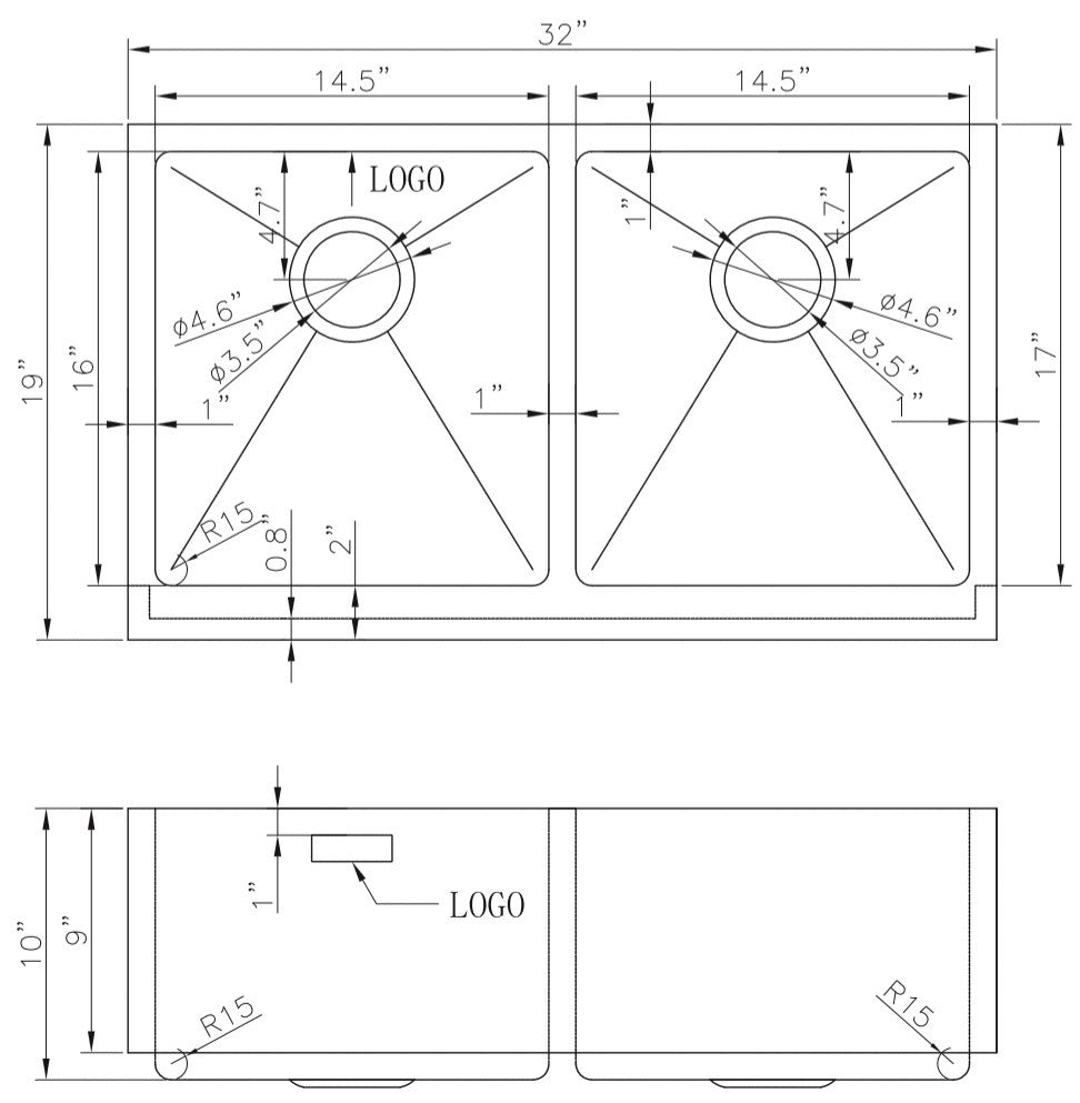 American Imaginations AI-27465 Rectangle Stainless Steel Stainless Steel Kitchen Sink with Stainless Steel Finish