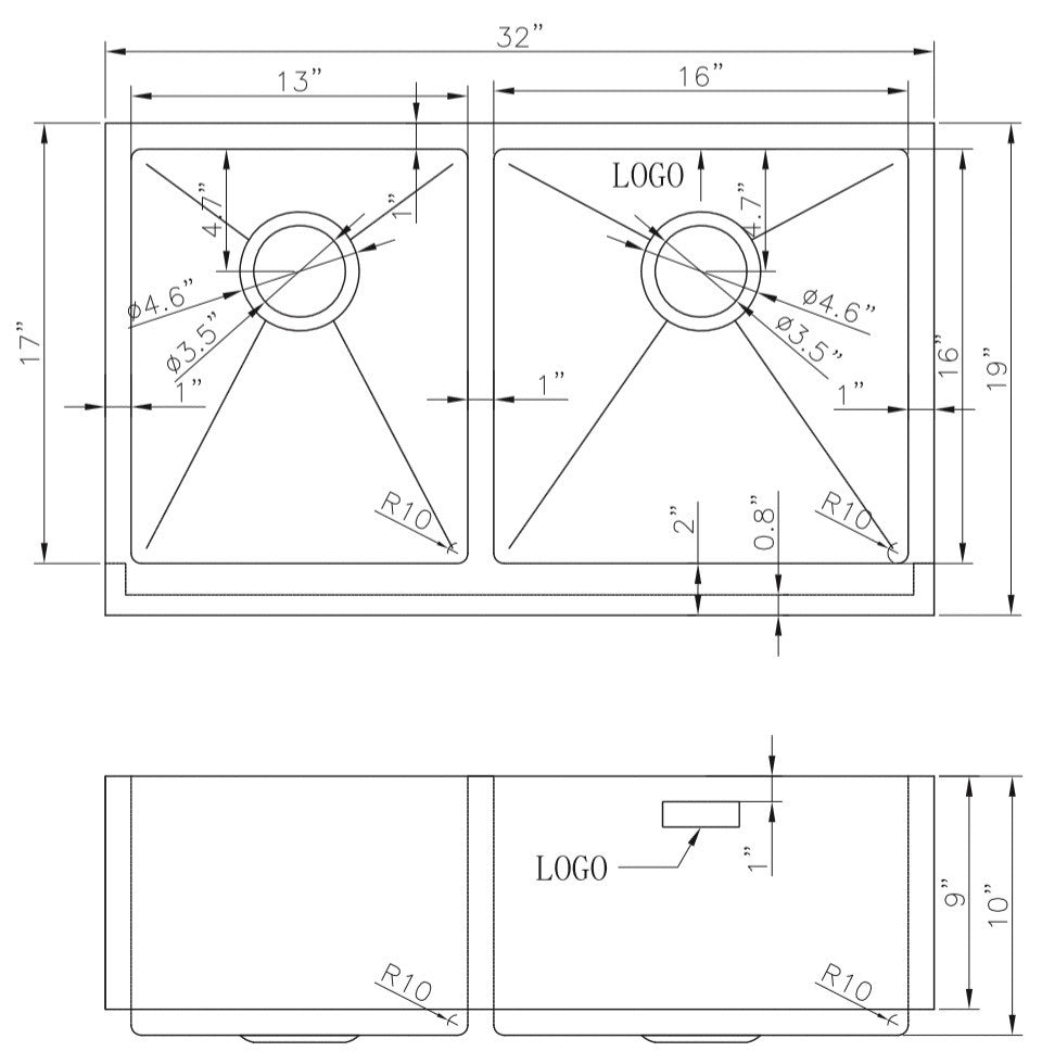 American Imaginations AI-27472 32" Stainless Steel Rectangle Stainless Steel Modern Kitchen Sink