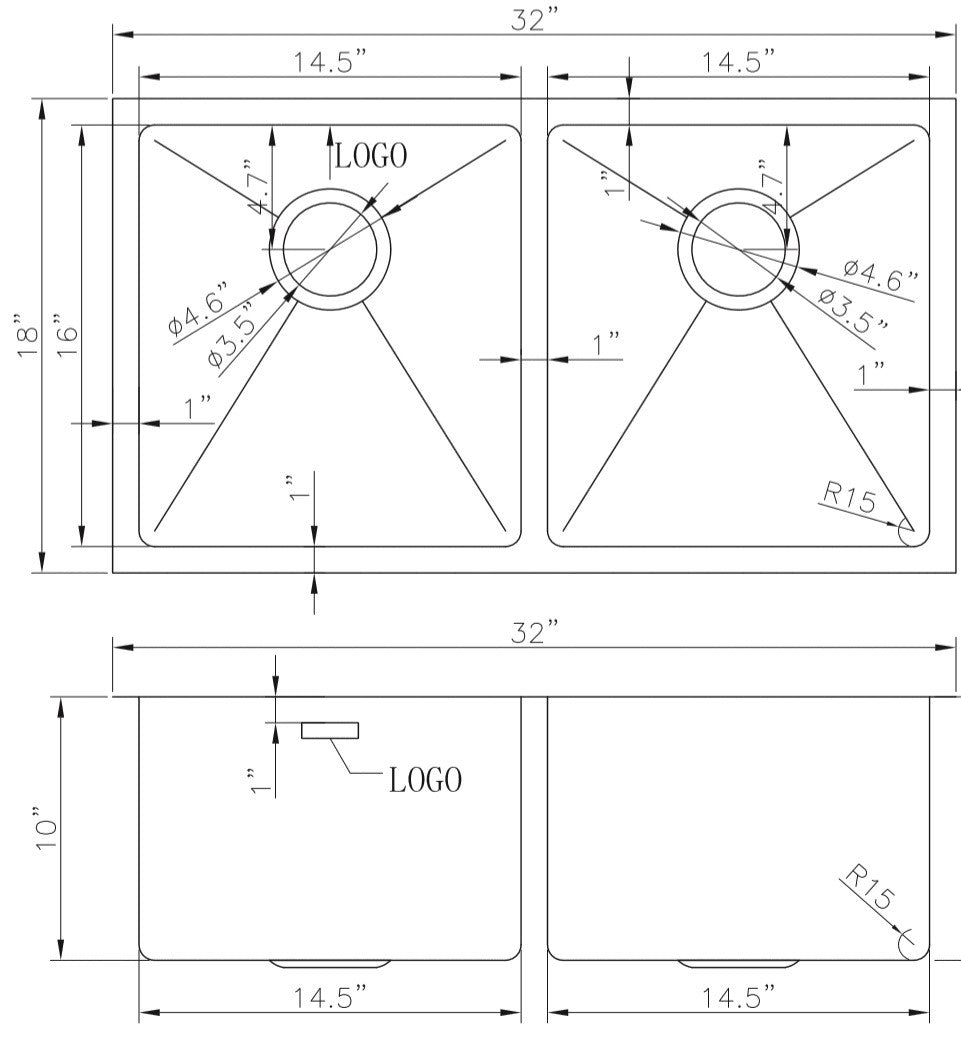 American Imaginations AI-27477 Rectangle Stainless Steel Stainless Steel Kitchen Sink with Stainless Steel Finish