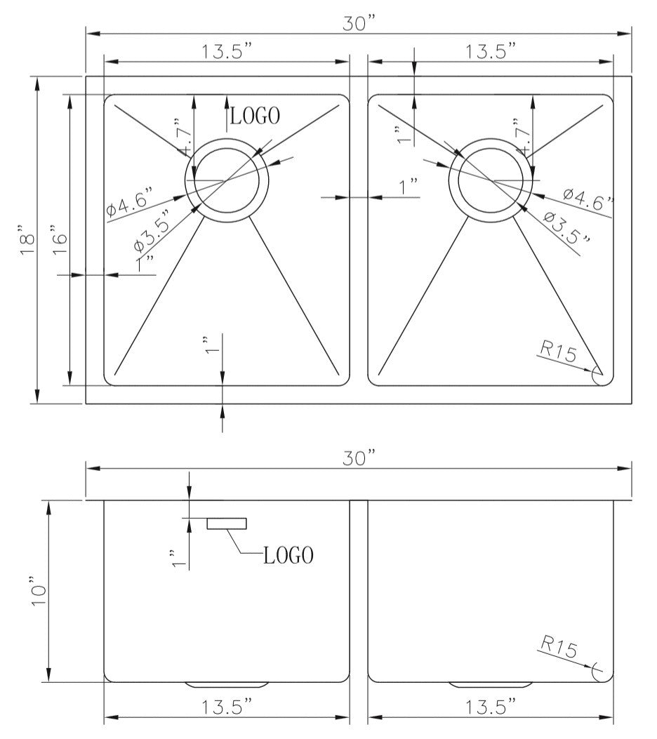 American Imaginations AI-27479 Rectangle Stainless Steel Stainless Steel Kitchen Sink with Stainless Steel Finish