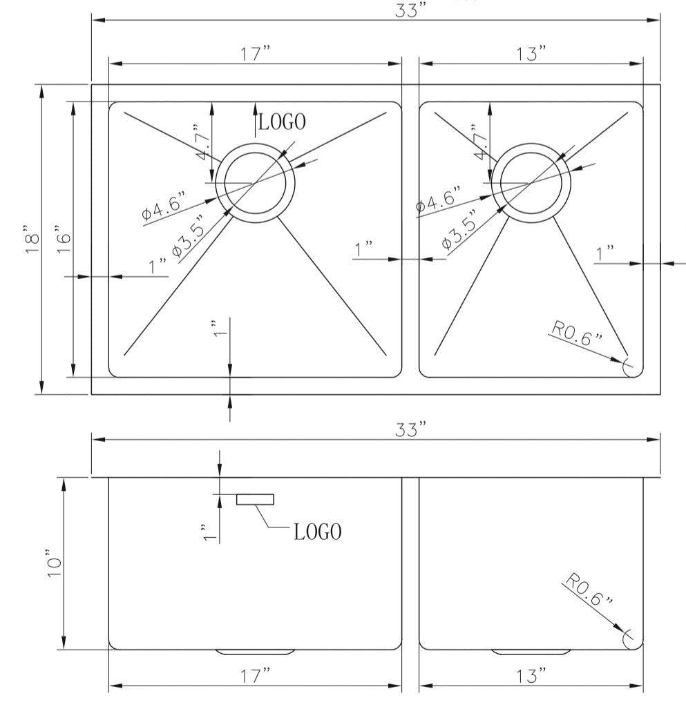 American Imaginations AI-27482 33" Stainless Steel Rectangle Stainless Steel Modern Kitchen Sink