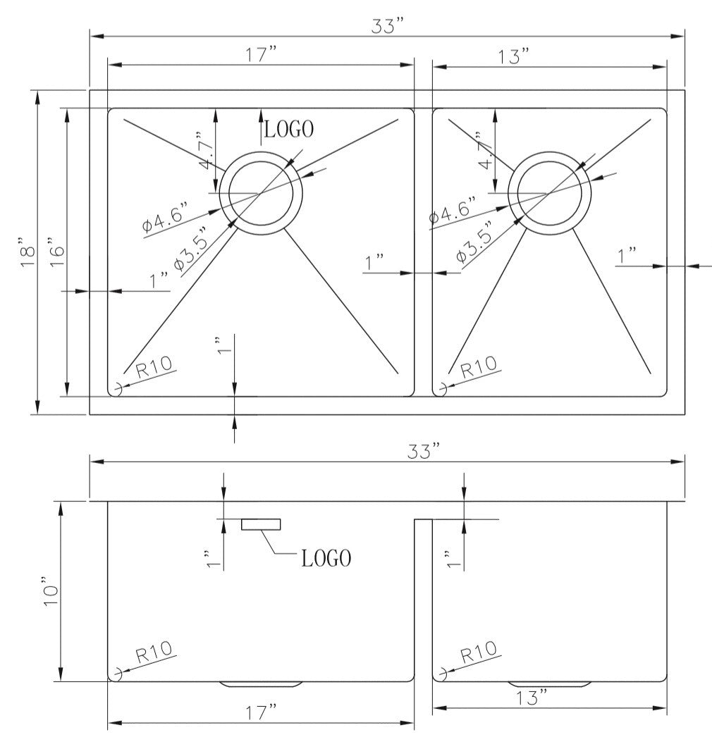 American Imaginations AI-27491 33" Stainless Steel Rectangle Stainless Steel Modern Kitchen Sink