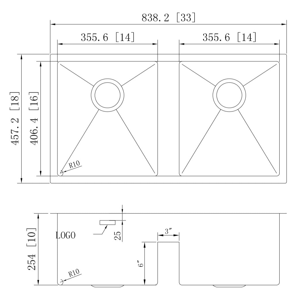 American Imaginations AI-27493 33" Stainless Steel Rectangle Stainless Steel Modern Kitchen Sink