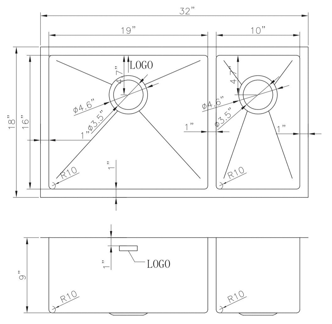 American Imaginations AI-27500 32" Stainless Steel Rectangle Stainless Steel Modern Kitchen Sink