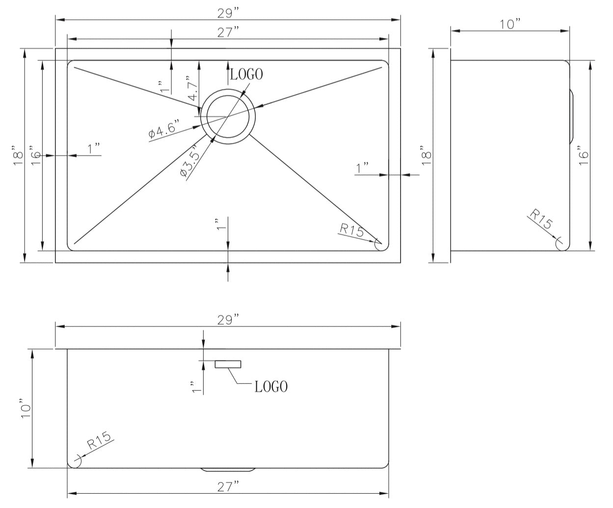 American Imaginations AI-27502 29" Stainless Steel Rectangle Stainless Steel Modern Kitchen Sink