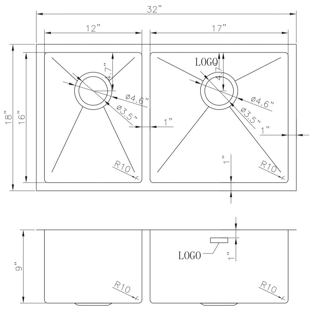 American Imaginations AI-27504 32" Stainless Steel Rectangle Stainless Steel Modern Kitchen Sink