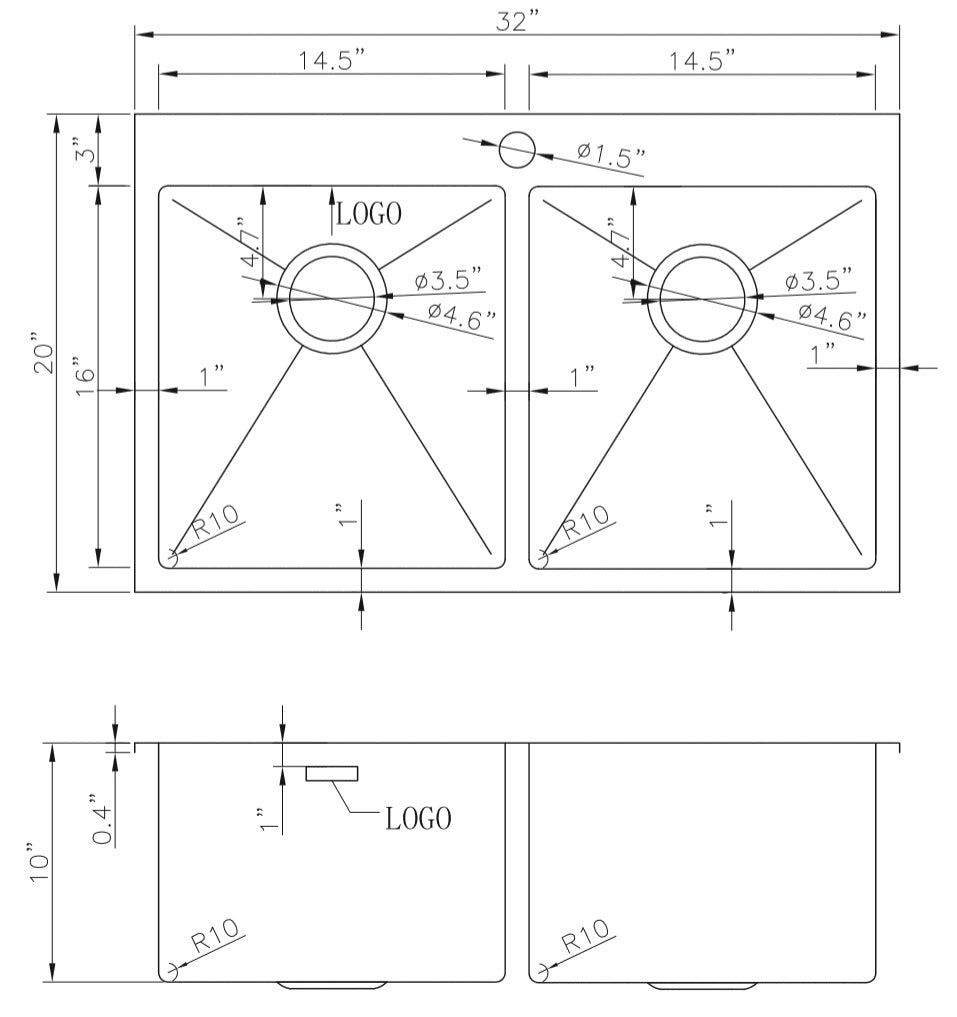 American Imaginations AI-27533 32" Stainless Steel Rectangle Stainless Steel Modern Kitchen Sink