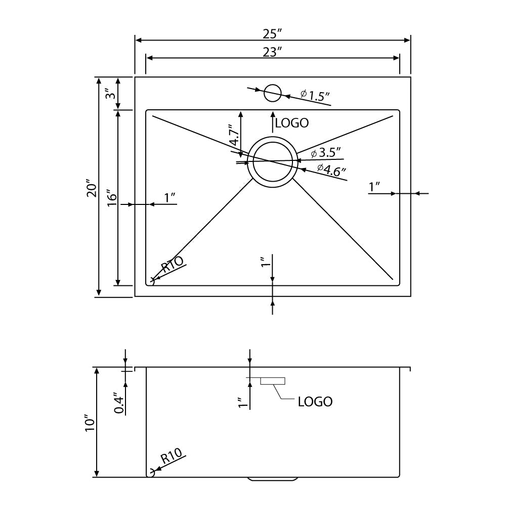 American Imaginations AI-27535 25" Stainless Steel Rectangle Stainless Steel Modern Kitchen Sink