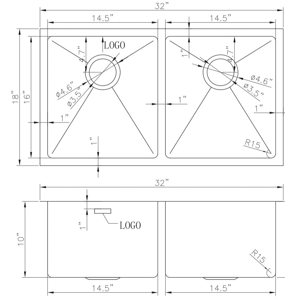 American Imaginations AI-27660 32" Stainless Steel Rectangle Stainless Steel Modern Kitchen Sink