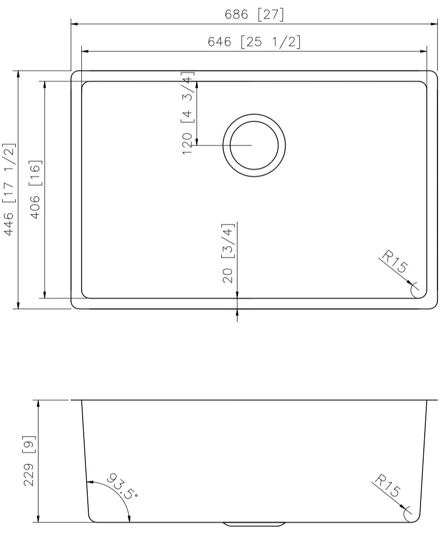 American Imaginations AI-27675 27" Stainless Steel Rectangle Stainless Steel Modern Kitchen Sink