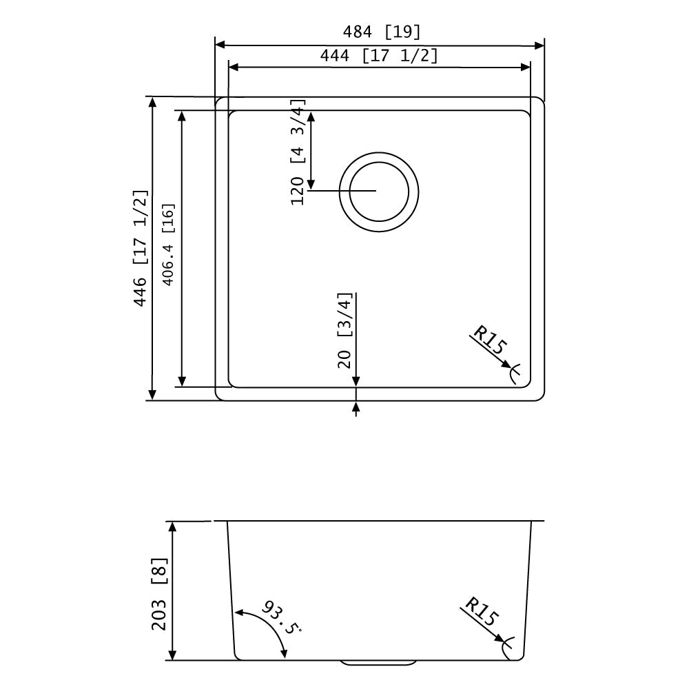 American Imaginations AI-27689 19" Stainless Steel Rectangle Stainless Steel Modern Kitchen Sink