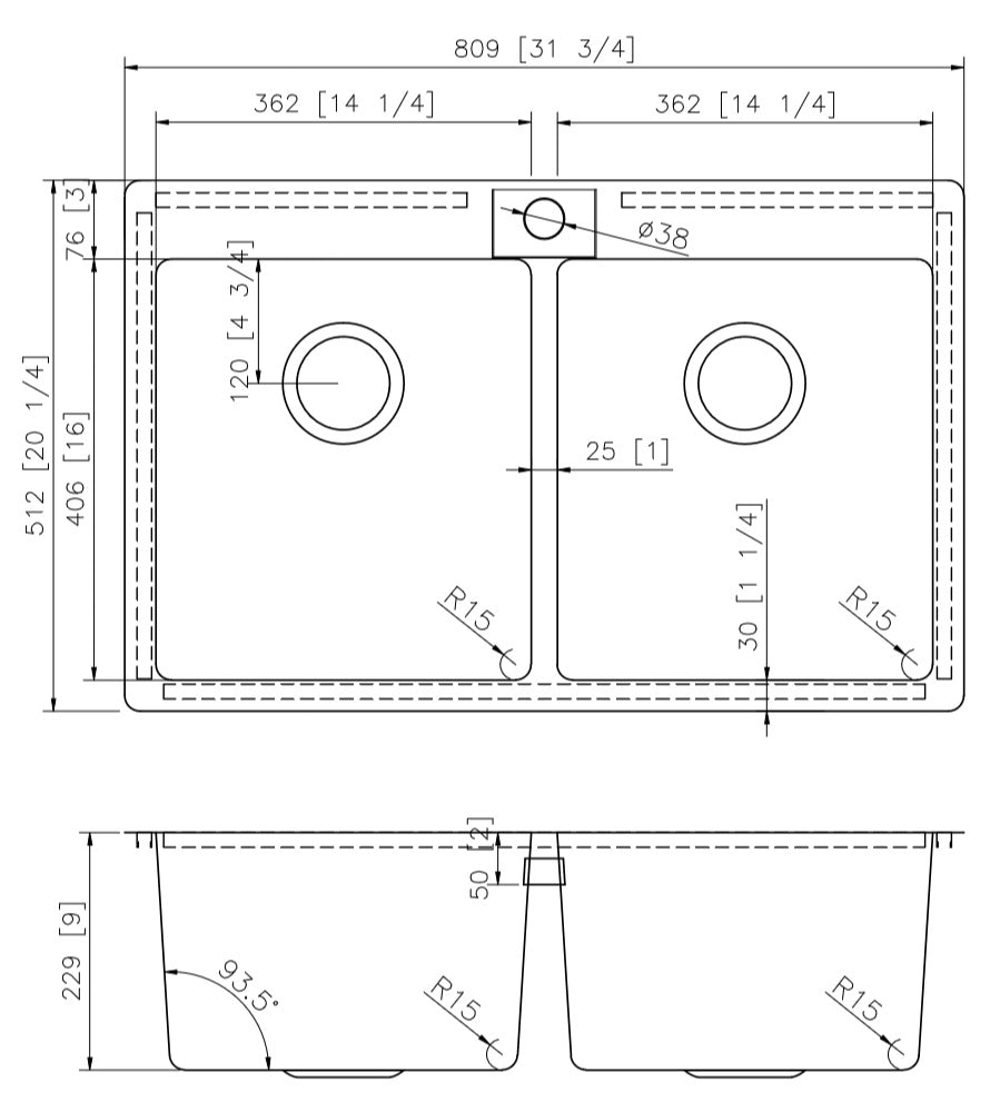 American Imaginations AI-27694 Rectangle Stainless Steel Stainless Steel Kitchen Sink with Stainless Steel Finish