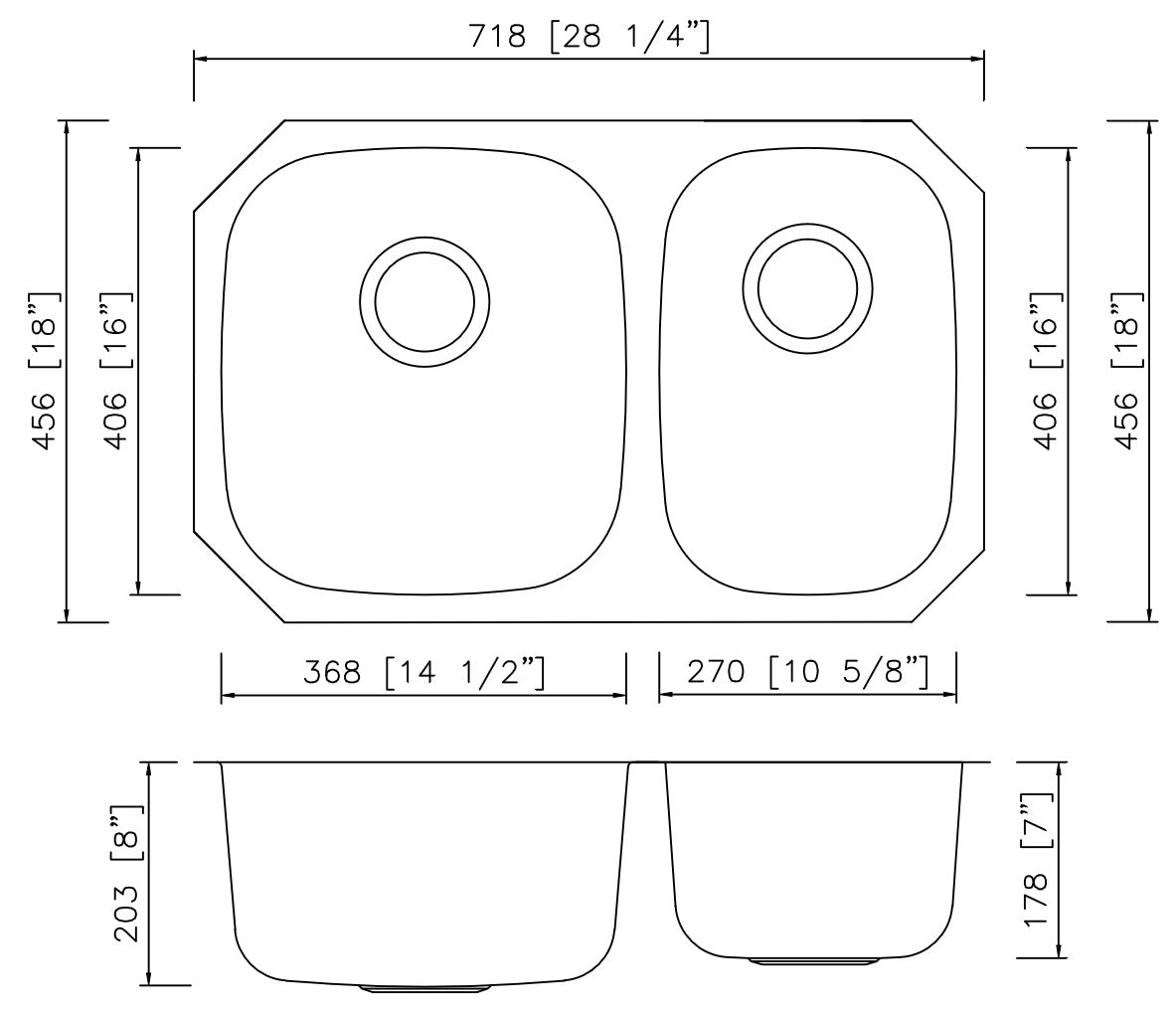 American Imaginations AI-27700 28" Stainless Steel Rectangle Stainless Steel Modern Kitchen Sink