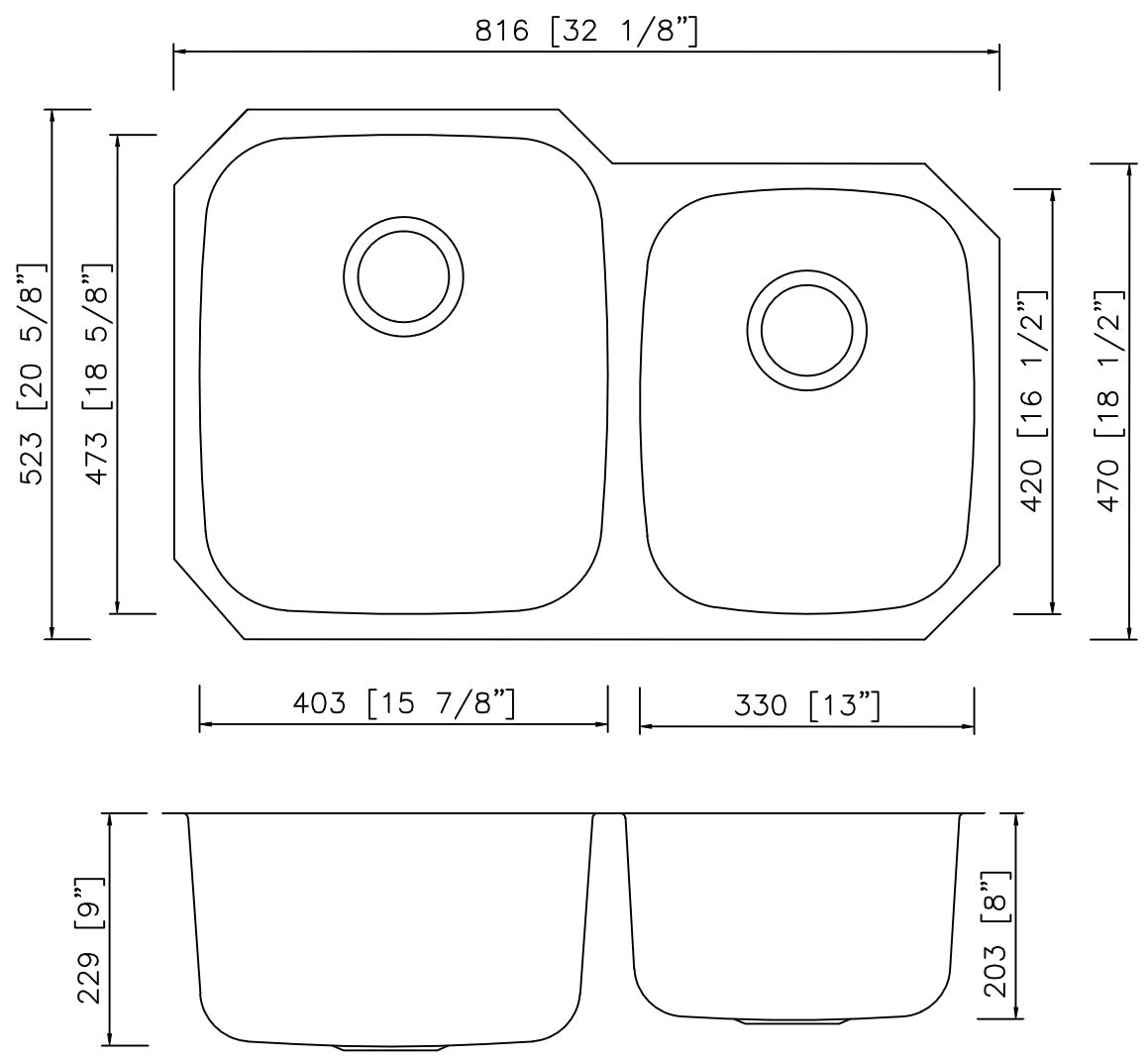 American Imaginations AI-27702 32" Stainless Steel Unique Stainless Steel Modern Kitchen Sink
