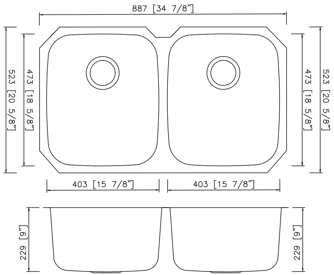 American Imaginations AI-27705 35" Stainless Steel Rectangle Stainless Steel Modern Kitchen Sink
