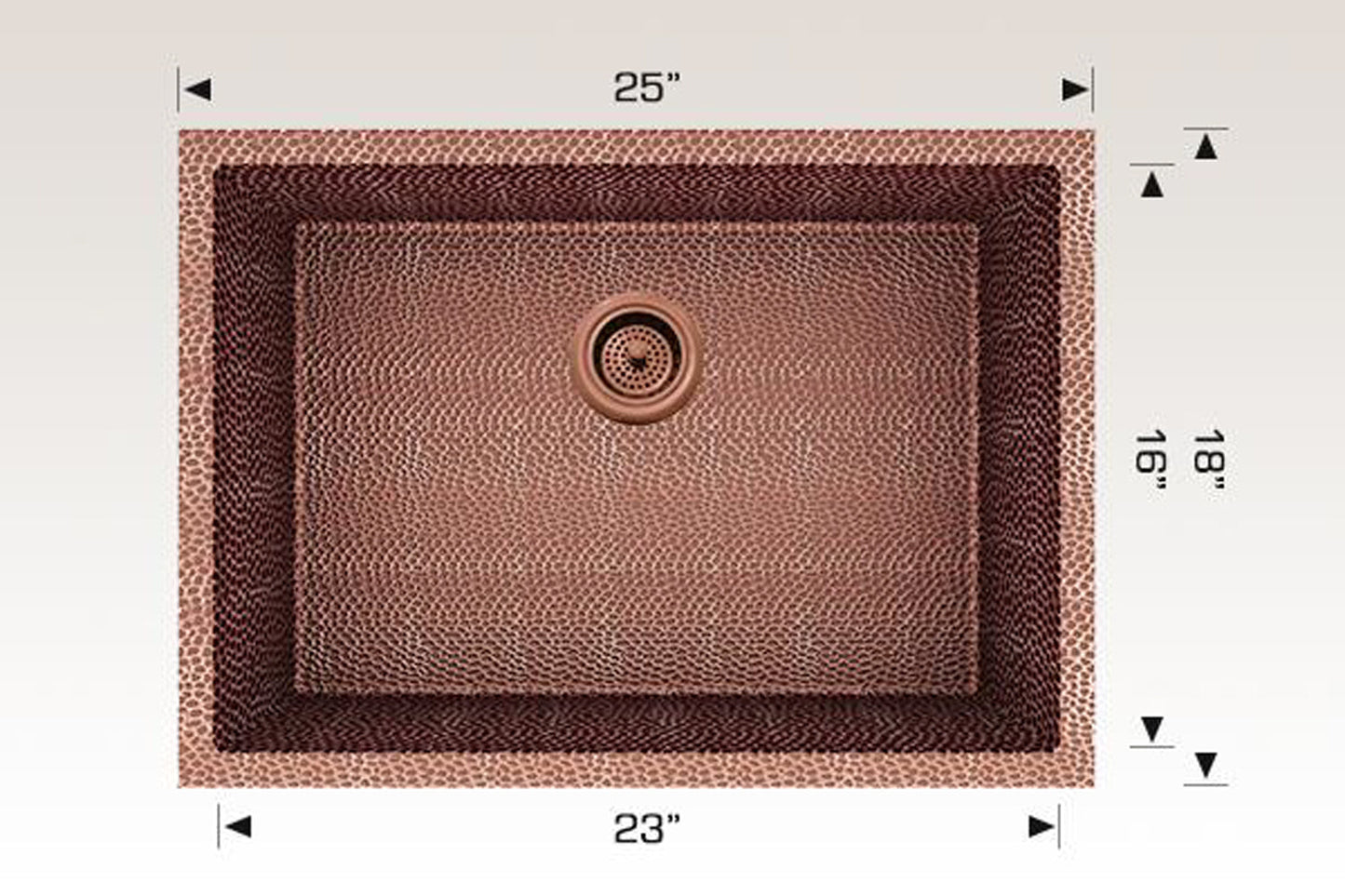 American Imaginations AI-29173 25" Copper Rectangle Copper Transitional Kitchen Sink