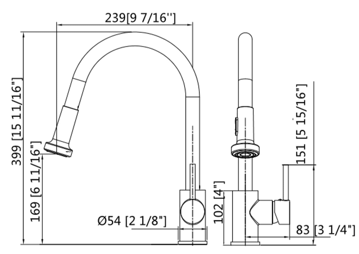 American Imaginations AI-29308 3" Black Unique Stainless Steel Transitional Kitchen Sink Faucet