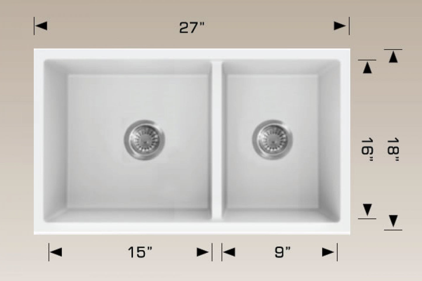 American Imaginations AI-34461 27" White Granite Composite Rectangle Granite Composite Modern Kitchen Sink