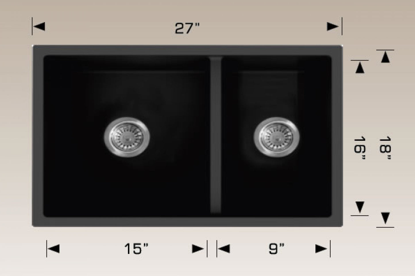 American Imaginations AI-34463 27" Black Granite Composite Rectangle Granite Composite Modern Kitchen Sink