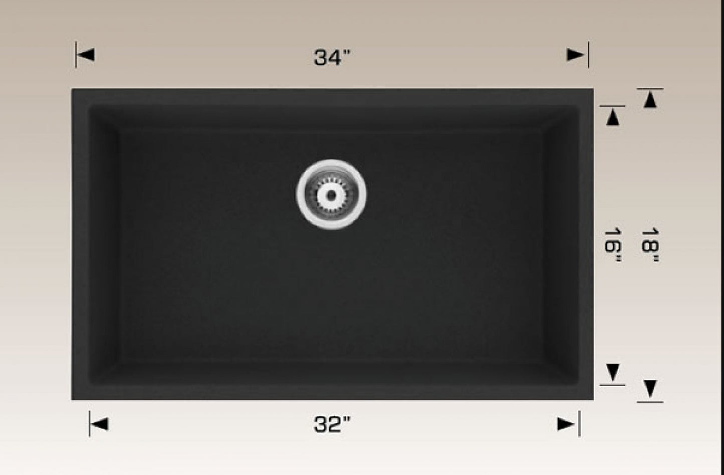 American Imaginations AI-34471 34" Black Granite Composite Rectangle Granite Composite Modern Kitchen Sink